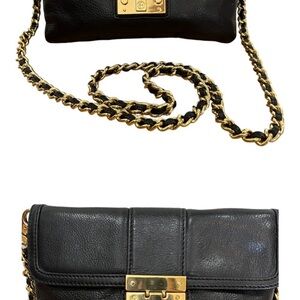 Tory Burch Norah Flap black leather crossbody bag gold chain strap clutch